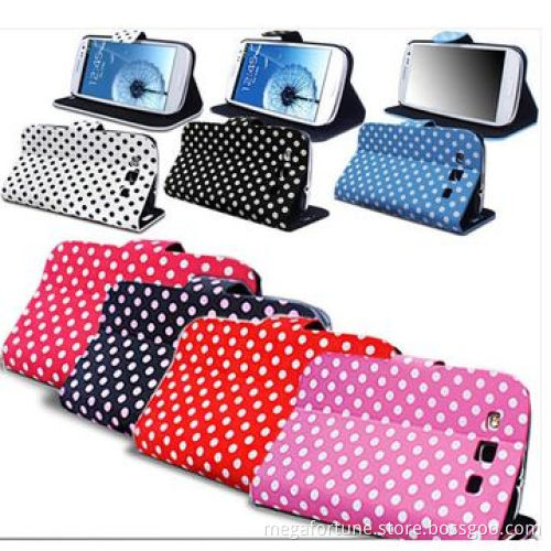 Polka-dot Leather Cases for Samsung Galaxy S3/9300, with Credit Card Slots and Stand Function